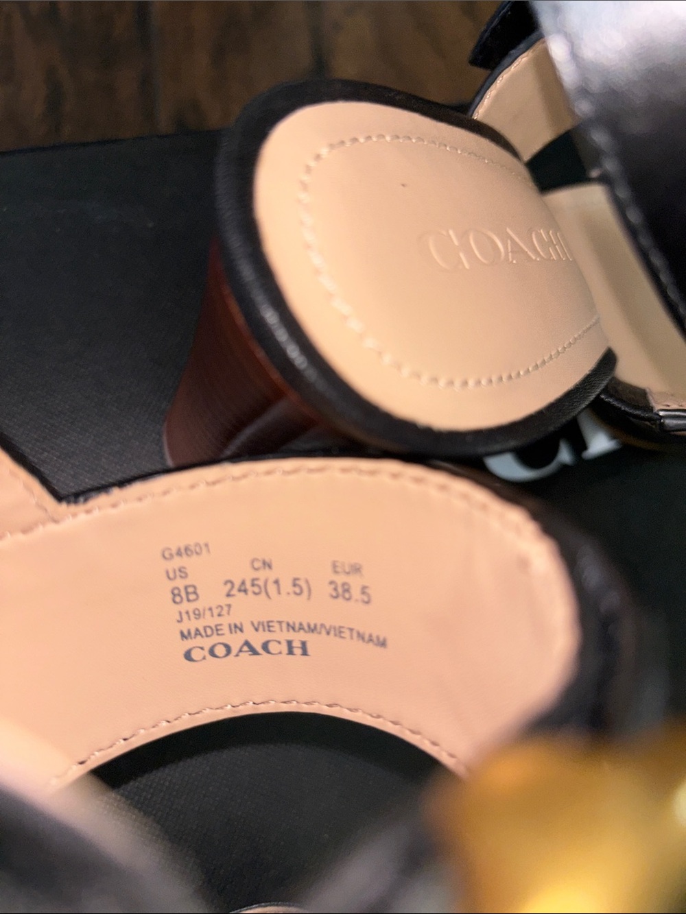Coach Black Leather Slingback Sandals with Gold Buckle Accents - Picture 4 of 8